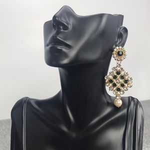 Green and White Indian Earrings